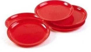 Kanha Plastic Half 7.5 inch Round Snack Plate Set of 6 Red Half Plate