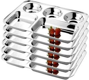 hari kitchen stores Partition Plate 5 in1/Bhojan Thali/Compartment Plate Set of 6 Dinner Plate