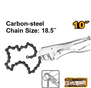 INGCO 10" Chain Clamp Locking Plier, Carbon Steel, Nickle Plated, Combination Snap Ring Plier