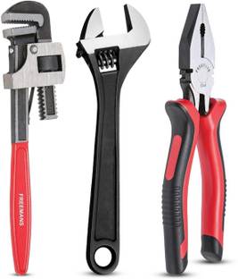 FREEMANS Combo of 8-Inch Adjustable Wrench, 8-Inch Combination Plier, 10-Inch Pipe Wrench Needle Nose Plier