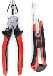 PERFECT TECH COMBO OF 8" COMBINATION PLIER & 18 MM CUTTER KNIFE Lineman Plier
