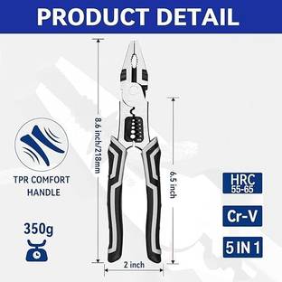 Taxila 5-in-1 Combination Wire-Plier Wire Cutter with Gripping Lineman Plier