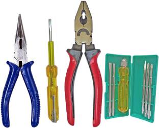 SHIVSHAKTI Hand Tools Plier Combo Kit Plier Wire Striper Nose Plier Screwdriver Tester Lineman Plier