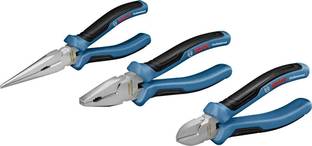 BOSCH 1600A016BG Professional 3-Piece Pliers Set Combination, Side Cutters & Needle Nose Plier