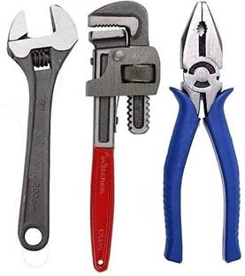 Exotic Arcade Combo of 3 Tools || 8" Plier || 10" Pipe Wrench || 8" Adjustable Wrench || Combination Snap Ring Plier