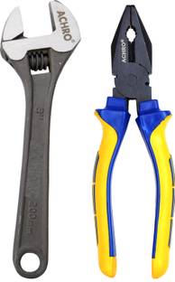 ACHRO Combo Pack Of 2 Contains 8 Inch adjustable Wrench and 8 Inch Combination Plier Lineman Plier