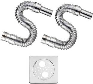 CUROVIT PVC Chrome Waste Pipe 1-1/4" & 5" x 5" SS Holly Square Hole Grating (Set of 3) 32 mm Plumbing Pipe