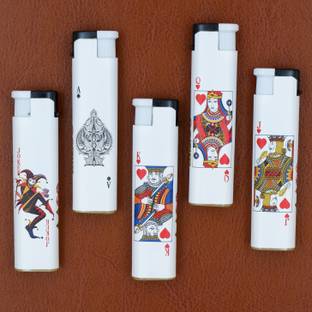 ASRAW Pack of 5 white Card of Deck Wind Proof Jet Flame Pocket Lighters Pocket Lighter