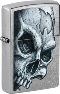 ZIPPO Skull and Flame Design Street Chrome Windproof Lighter Pocket Lighter