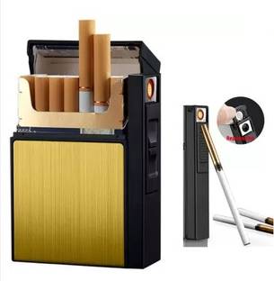 Huayue ™ 2-in-1 Premium Quality FOCUS Cigarette Case Box Lighter FOCUS 20 Pcs Cigarette USB Rechargeable Pocket Size Windproof Cigarette Case Box Cigarette Lighter