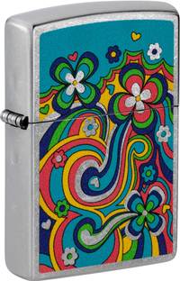 ZIPPO Flower Power Design Street Chrome Windproof Lighter Pocket Lighter