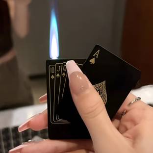 teamB Ikka Black Refillable Blue Jet Flame Lighter – Metal Playing Card Torch Ikka Black Pocket Lighter