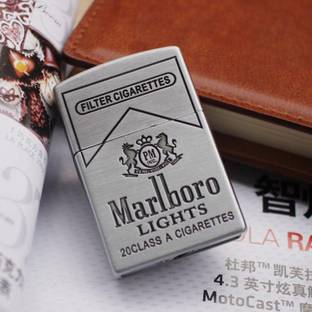 Crokroz Classic Marlboro Lights Refillable Metal Flip-Top Windproof Lighter Pocket Lighter