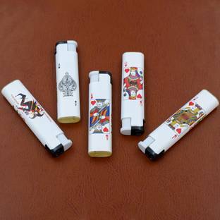 FASTIDIOUS Pack of 5 White Card Deck Jet Flame Windproof Pocket Lighter Pocket Lighter