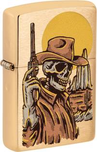 ZIPPO Wild West Skeleton Design Brushed Brass Windproof Lighter Pocket Lighter