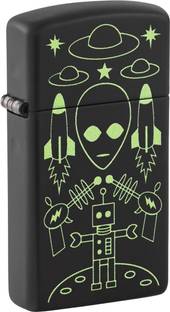 ZIPPO Alien Invasion Design Slim Black Matte Windproof Lighter Pocket Lighter