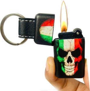 teamB Metal Ghost Print Keychain Lighter – Refillable, Soft Flame, Spark Wheel Ghost Print Keychain Lighter Pocket Lighter