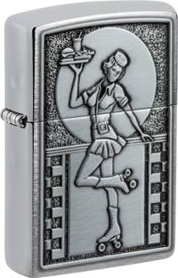 ZIPPO Roller Waitress Emblem Brushed Chrome Windproof Lighter Pocket Lighter