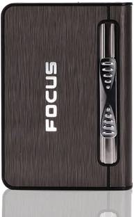 VIOVI FOCUS Long Cloud Grey Cigarette Case with Inbuilt Lighter I Ideal for 84mm King Size 10 pcs Cigarette Pocket Lighter