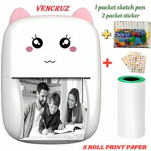 VENCRUZ Mini Bluetooth Thermal Printer for Android&ios 5 Roll of Print Paper, Stickers Pocket Printer
