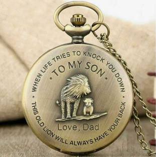 giftiny TO MY SON Metal Pocket Watch Keychain, Analog Clock Antique Pocket Watch Chain