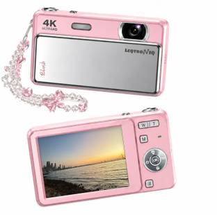LEQTRONIQ Blush Sliding Retro Digital Camera Point & Shoot Camera with Auto Focus 4K Compact Vlogging ...