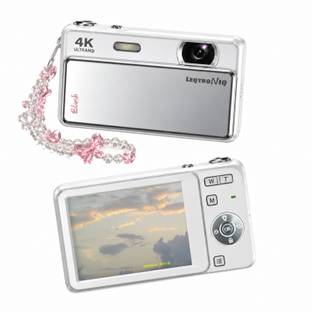LEQTRONIQ Blush Sliding Retro Digital Camera Point & Shoot Camera with Auto Focus 4K Compact Vlogging ...