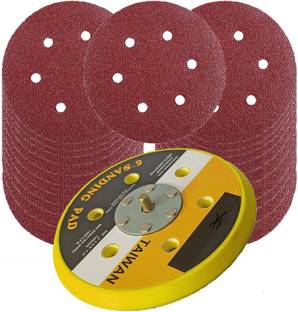 Inditrust 6inch Dual Action Random Orbital Sanding pad with 20pc Sand paper (Pack of 2) 80 & 180 grit Air Sanding Disc & Vacuum Polishing Pad For 150mm Pneumatic Sander Wood Polisher