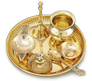 BENGALEN Brass Puja Thali Set 6 Inch For Home Mandir Return Gift Items Brass