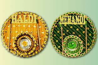 ME&YOU Beautifully Designed Mehndi and Haldi Thali Combo for Wedding Rituals Steel