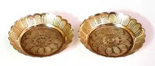 Sikarwar Traders Small Size Brass Plate for Puja with beautiful Flower Embossed Design Brass