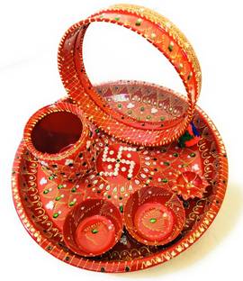 BAISA Stainless Steel Karwa Chauth Thali Set | Pooja Thali Set (Thali Size 12") Steel