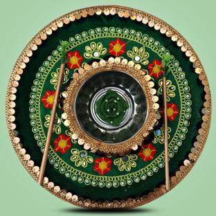 ME&YOU Mehendi Thali Set - Includes Decorative Plate, Bowl for Wedding Rituals Steel