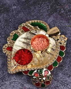 GIFT N SHIFT INDIA Gold Plated Roli Chawal Kumkum Holder Leaf Design Pooja Thali Plate Plastic