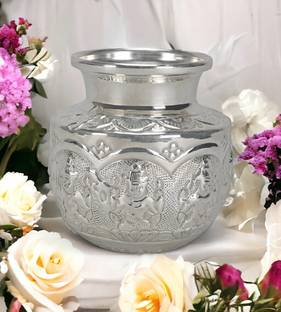Sigaram German 5 Inch Ashtalakshmi Kalash or Chambu For Home Pooja Decor K2559 Silver Plated