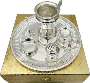 ME&YOU Silver pooja Thali | Silver Color Pooja Thali with all Item Silver Plated