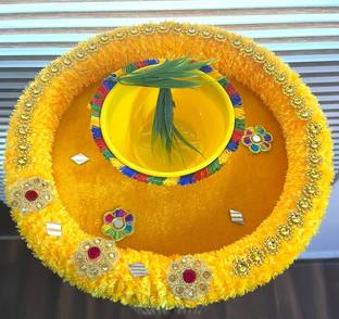 devpriya Haldi Platter-decorative plates for Wedding Haldi Ceremony Thali(Yellow) Jute