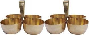 SBBCO 2 no. Brass Puja Roli Chawal Elaichi Mishri 4 Bowl Stand (2NOS.) Brass