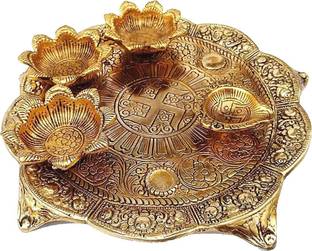 Fashion Bizz Puja Thali with Diya for Home and Office Temple and Puja | Diwali Thali Set| Golden Puja Thali Set| Bhai Dooj Thali Set| Handicraft Puja Thali| Pooja thali design Set Marble