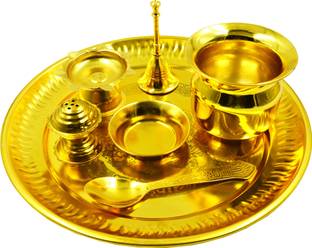ME&YOU Gold Plated Puja Thali for Diwali Poojan, Dhanteras, Hawan Puja, Diwali Pujan, Navrata Pujan, Durga Pujan IZ18ThaliGoldenBox-013 Gold Plated