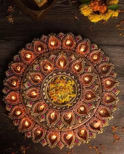REKHA HANDICRAFTE Modern 31 Diya Thali for Diwali Decoration Items for Home Decor Terracotta