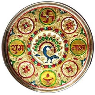 SV Traders SV Meenakari 12 inch pooja thali Steel