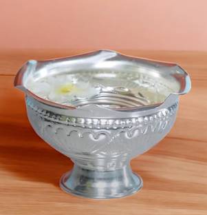 Sigaram German Silver Pooja Basket, Flower Basket, Fruit basket For Pooja Thali, Festival Decoration and Office K2564 Silver Plated