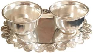 SujArta Haldi Kumkum Set Box, Arishina Kumkum Set, Premium 6*4.5*1.5 Inch (Medium Size) Silver Plated