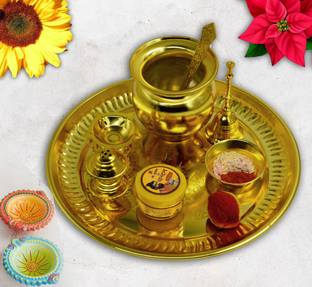 ME&YOU Pooja Thali Set for multiple use like - Karwa chauth, Wedding Brass
