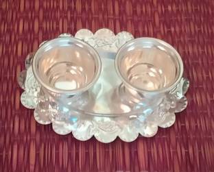 SujArta Haldi Kumkum Set Box, Arishina Kumkum Set, Premium 6*4.5*1.5 Inch (Medium Size) Silver Plated