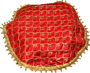Dulhan Golden Moti Border Satin Silk Worked Thali-Cover/ Thaal-Posh/Pooja Thali Cloth Silk