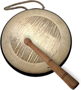 MLE Traditional Brass Gong, 6 Inch, with Wooden Stick, Temple Bell for Puja Brass