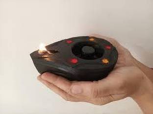 shubashini Miniature Handmade Stone Diya (Vilakku) for Festivals, Pujas and Home Decoration Stoneware