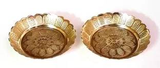 Sikarwar Traders Small Size Brass Plate for Puja with beautiful Flower Embossed Design Brass